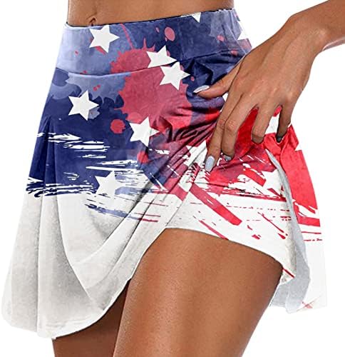 На 4 юли Стаи Поли с Къси панталони за жени, Плисе Струящиеся къси Панталони за голф с висока талия, 2 в 1, Спортни