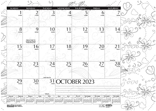 Месечен настолен календар House of Doolittle на 2023-2024 години, Академик, черно-бяла фигура, 22 x 17 инча, август - юли (HOD1875-24)