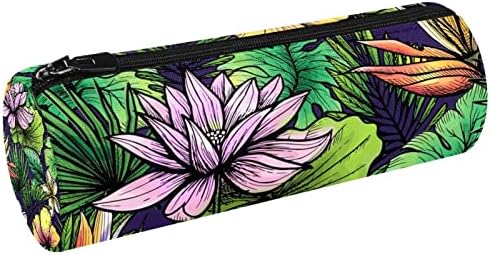 Тропически Палмови Листа Цветен молив случай с Lotus, Калъф за Канцеларски Материали, Чанта за Писалки с Цип,