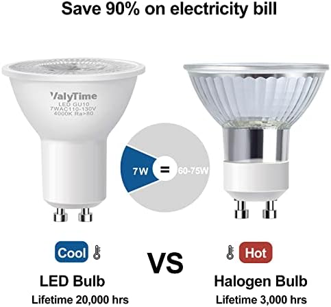 Led лампи Valytime GU10 7 W (еквивалент на 50 W-60 W-75 Вата) Замяна халогенна лампа във формата на GU10 38 °