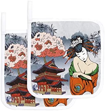 2 Опаковки Прихваток за Кухненски Подложки с Висящи Вериги на Азиатския Японско Изкуство За Момичета-Гейша В Традиционен Стил, кухненски ръкавици за Готвене и Пече
