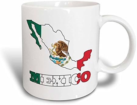 Чаша 3drose_ 58735_1 Мексикански флаг на оформяне на картата и букви, обозначаващи Мексико. Керамична чаша, 11 грама, Боядисана