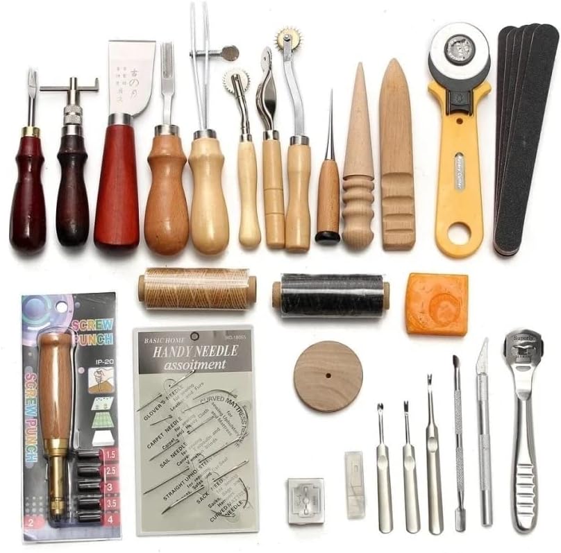 Професионален набор от инструменти за фабрика за щавене на кожи занаяти, Ръчна изработка ред, Щанцоване, Дърворезба, Набор