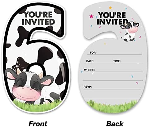 20 Покани на парти в чест на 6-годишнината от крави с Конвертами, Двустранни Заполняющие Покана във формата на Крава,