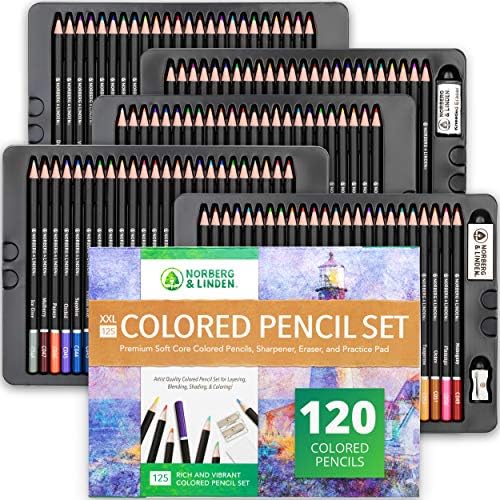 Комплект цветни моливи Norberg & Linden XXL 125 - 120 Художествени молив, Бележник за рисуване, 2 Ластика и 2 острилки