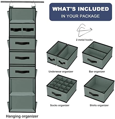 VERONLY 7-Полочный Окачен Шкаф-органайзер с 5 чекмеджета, За Съхранение на Висящи рафтове в килера и 8 Етажа на Джобове,
