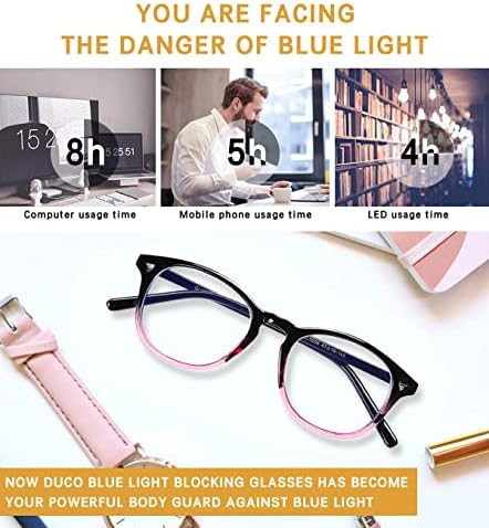 DUCO Blue Light Очила за Мъже И Жени, Блокер Сини Лъчи, Очила за Компютърни Игри, Наградата на Ретро Кръгли Очила в