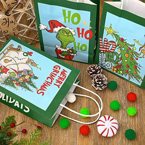 AnyDesign 18 бр. Коледни Хартиени Подаръчни торбички на Едро, Чанти с дръжки за коледни шоколадови бонбони, Чанти за коледни
