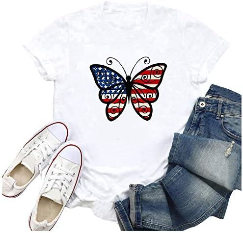 Патриотични Ризи за Жени, Тениски с Флага на САЩ, Ежедневни Летни Блузи, тениски с Къс ръкав, Патриотични Удобни широки Ризи, Топ