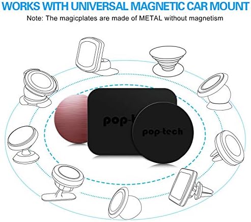 метална плоча pop-tech за закрепване на магнит, 6 опаковки MagicPlate с лепило от 3 М, подменяйки Магнитен Кола за телефон, Без стойка, Правоъгълни и кръгли Малки плоча за монт