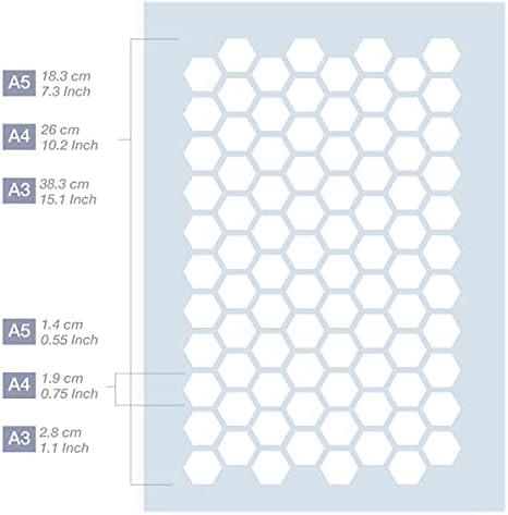 Шестограмен Шаблони Qbix - Шаблони под формата на сот - Шаблони с Цифри - Размер А5 - за многократна употреба Шаблони за