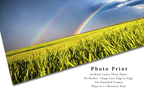 Кънтри Снимка Принт (без рамка) Изображение на Двойна Дъга над пшеничным поле в пролетен ден в Канзас Природа монтаж