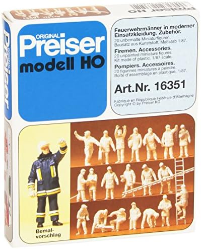 Preiser 16351 Авариен Съвременен Немски Набор от Небоядисани фигурки за пожарникари Оборудване (20) Фигурки за