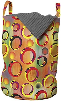 Цветна чанта за дрехи Ambesonne, Рисуване с 3D Ярки Цветни пръстени на Радужном фона на гранжевую ивица, Кошница за дрехи с