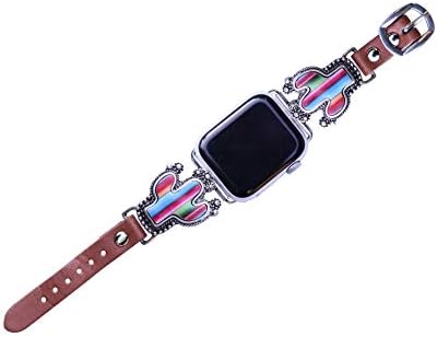 44 мм/42 мм Съвместим с Apple Watch Серия 5, уголемена версия на Series 4, елегантен, каишка за часовник Western Serape Cactus № 5SE