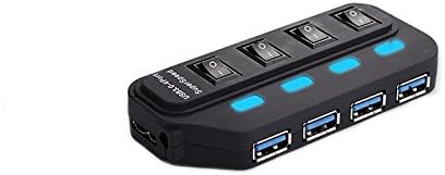 axGear USB 3.0 хъб с 4 порта за високоскоростен пренос на данни с адаптер на захранване с led ключ за включване/изключване