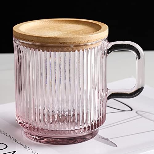 Кафеена Чаша от Оловно-Розово Стъкло с Капак, Чаши за Кафе от Прозрачно Стъкло, Класически Чаши за Кафе в една Вертикална