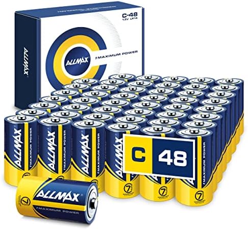 Алкални батерии максимална мощност от Allmax C (брой 48) – Заредете, срок на годност 7 години, запечатани дизайн, 1,5
