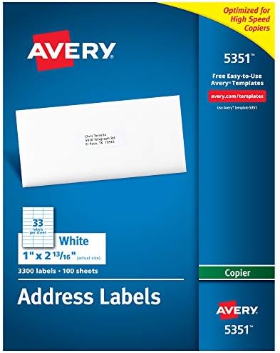 Адресни етикети Avery копирна машина-1 x 2-13/16, в полето 3300 (5351)