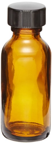 Кръгла бутилка Kimble Type III от натриево-от стъкло с кехлибарен цвят с Тесен провлак Boston Round с капак от стиропор,