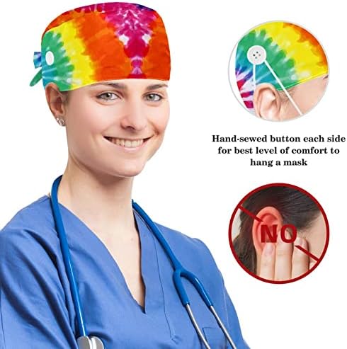 MUOOUM Медицински шапки, Регулируема Работна Шапка с копчета и бантиком Ластикът за коса Свободна Кон Бяга През пръски вода