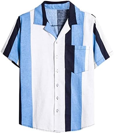 Летни Мъжки Ризи, Мъжки Ежедневни Комплекти от две части, Риза с ревера шарени копчета, Цветен Блок, Костюми