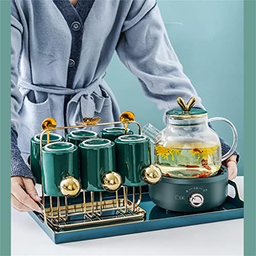 XWOZYDR Чай от устойчиви на топлина стъкло за Хола в скандинавски стил, Следобеден чайник с цветя и плодове обем 1,1 л (Цвят: