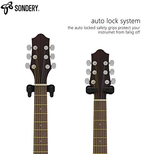 Стенни Закачалка за китара Sondery с автоматично заключване и Регулируем Държач на Куката за Акустична и Електрическа китара,
