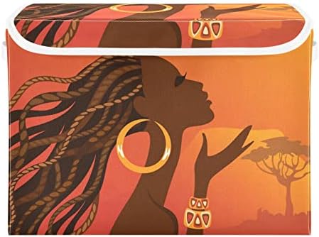 Красиви Африкански Женски Кутии за съхранение с Капак за Организиране на Домашни Кутии За Съхранение с Капак и Дръжки от Плат