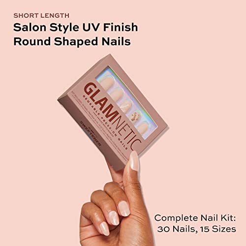 Glamnetic Press На ноктите - Златни Трюфел и Подсладител | UV Покритие Къси Кръгли нокти, за многократна