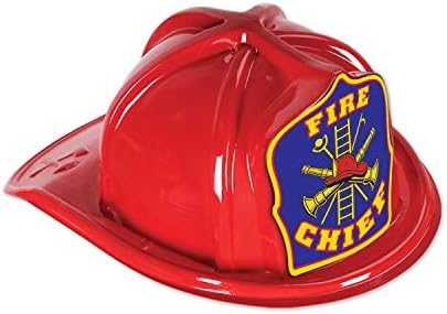 Червена пластмасова шапка началник на противопожарна охрана (син щит с надпис UPC), аксесоар за партита (1 брой)