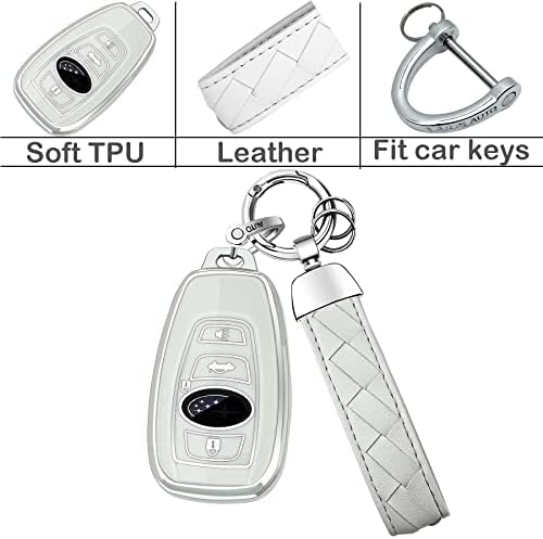 Yonmcfn за Subaru Калъф-ключодържател с кожена брелоком, калъф за ключове от мека TPU с 4 Бутона, подходящ за