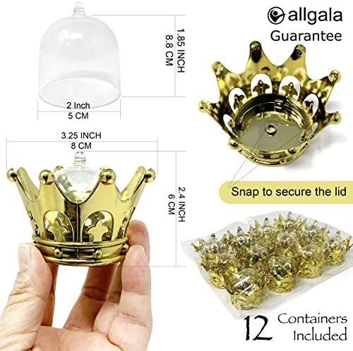 Короната е контейнер за подаръци за Сватбени партита Allgala 12-PK с Прозрачен Капак, Златни