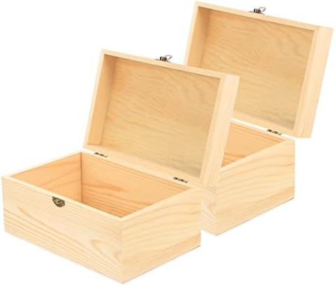 Sewroro 2 бр. Незаконченная Дървена Кутия с Панти капак за Бижута и Занаяти Кутия За Съхранение Органайзер за Съхранение
