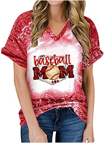 Летни Избелени Ризи за Жени, Бейзболна Фланелка за Мама, Ежедневни Свободна Блуза с Къс Ръкав и V-образно