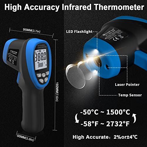 BTMETER Инфрачервен Термометър Пистолет, Двоен Лазерен Промишлен Измерване на температура от 30:1 Измерва по-Висока