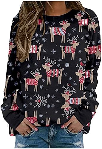 FlekmanArt/ Коледни Пуловери за Жените с Кръгло деколте и Дълъг Ръкав в Темата на Елен, всеки ден на Прекрасната Празнична Ризи, Блузи, Зима