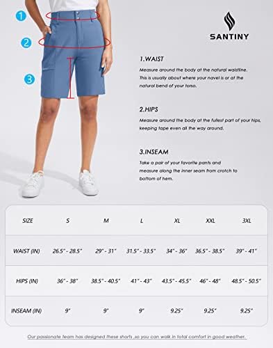 SANTINY Дамски Туристически Панталони за Голф 9 инча С Висока Талия, бързо съхнещи-Дълги, къси Панталони-Бермуди за Жени