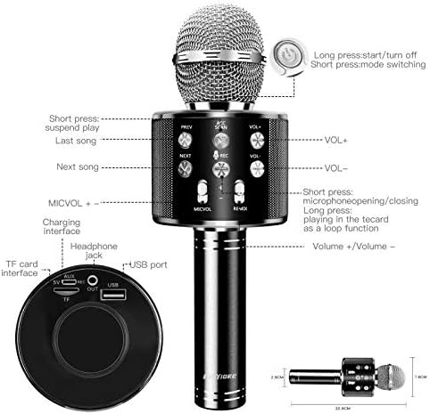 Безжична Bluetooth Караоке Микрофон, 4 в 1, Преносим Ръчен караоке микрофон за Рожден Ден, Ден на Благодарността, Коледа,