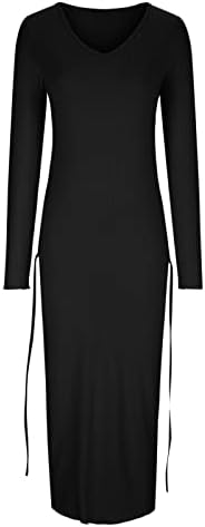 Женствена рокля SUTWOEN 2023, Ежедневното Однотонное Макси Рокля с V-образно деколте и Дълъг Ръкав, официални Рокли,