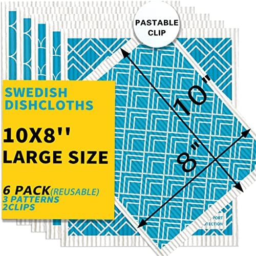 Шведски Кухненски салфетки Linifar Голям размер за кухня | 10 × 8 см | 6 Опаковки | Губчатые Кърпички за Еднократна употреба | Супер Абсорбиращи и Компостируемые