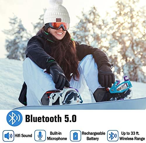 Bluetooth Шапчица, Bluetooth Шапки за жени, Подобрена версия 5.0, Шапка на разстояние до 30-45 метра, Bluetooth Шапка, 5 часа стрийминг на музика и 7 часа хендсфри, Шапка с вградени слуш