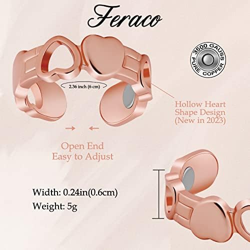 Feraco 4 бр., Магнитни Пръстени от Мед за жени, 99,99% Чист Магнитни пръстени, Медни Пръстени за жени от артрит