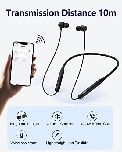 Слушалки PISEN Bluetooth, Безжични Слушалки микрофон с Шумопотискане, Водоустойчиви Слушалки, Bluetooth с шейным ръб IPX5