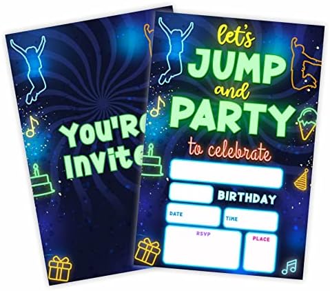 Покани за рожден ден на светящемся батут, Картички и покани за рожден ден Let ' s Jump & Party (общо 20 броя)
