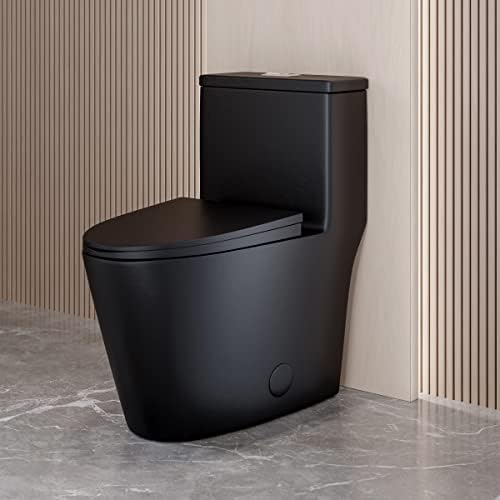 Удължен тоалетна чиния с двойно смывом Dreux One Piece Матово черен цвят с разделителна способност от 0,95/1,26 ГПФ