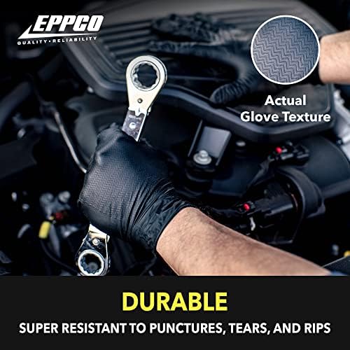 EPPCO LionGrip 7-миллиметровые черни нитриловые ръкавици за Еднократна употреба без прах и латекс текстурирани ръкавици