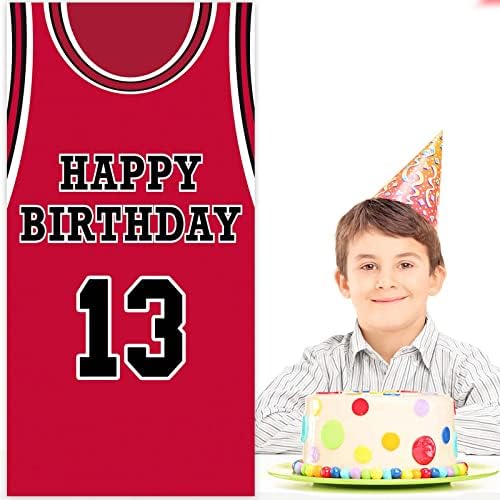 Честит Рожден Ден 13 Банер Фон Червен Баскетболната Звезда Играч Спортна Тема Декор за Мъже Момче Аксесоари за Парти в чест на