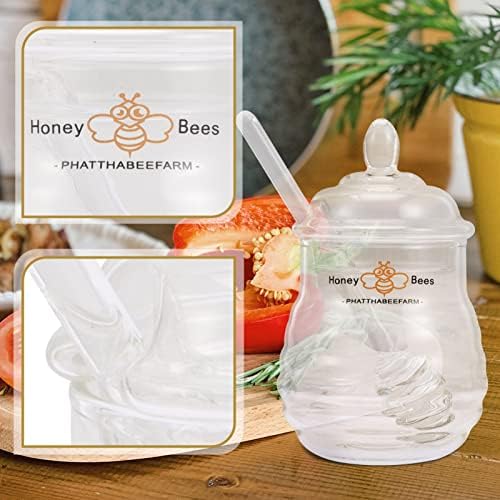 Стъклени съдове Стъклени съдове Прозрачен контейнер Банка за мед с Ковшиком и Стъклен капак- - Ульевой Гърне за съхранение на мед и сироп Стъклени съдове Прозрачен