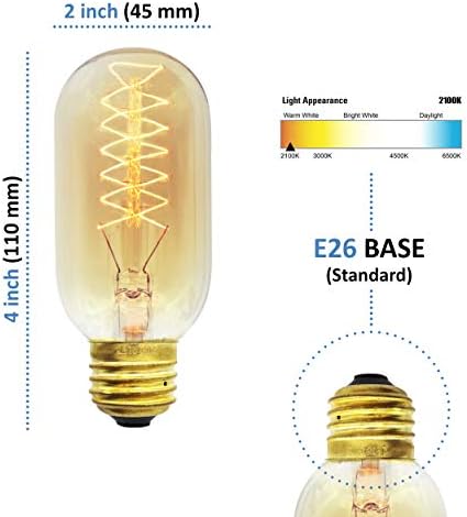 Реколта крушка на Едисон, Тръбна Радиовспираль T45, 60 W, Средна база E26, 2 бр. в опаковка